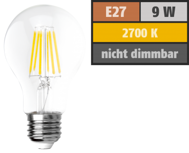 LED Filament Glühlampe "Filed", E27, 9W, 1055 lm, warmweiß, klar Alternative für 100W Glühbirnen