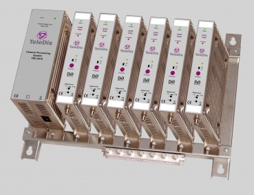TeleDis 12xTwin Module, QPSK-PAL, VSB, Stereo, UHF/VHF, Gestell, Netzteil, Fernbedienung, AV-Kabel, 24 Programme nachbarkanaltauglich