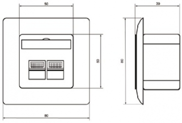 EKU EasyLink Datendose, 2xRJ45, UP Cat.6 / ClassE, RAL9010, horizontal