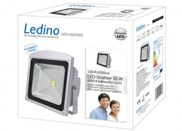 Ledino LED-Flutlichtstrahler 50W, 6000K, IP65, silber, LED-FLG50Scw