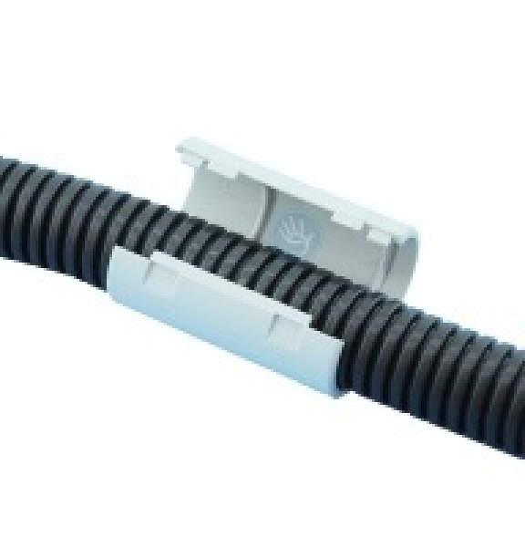 Verbindungs-Klappmuffe für starre u. flexible Rohre M16, hellgrau
