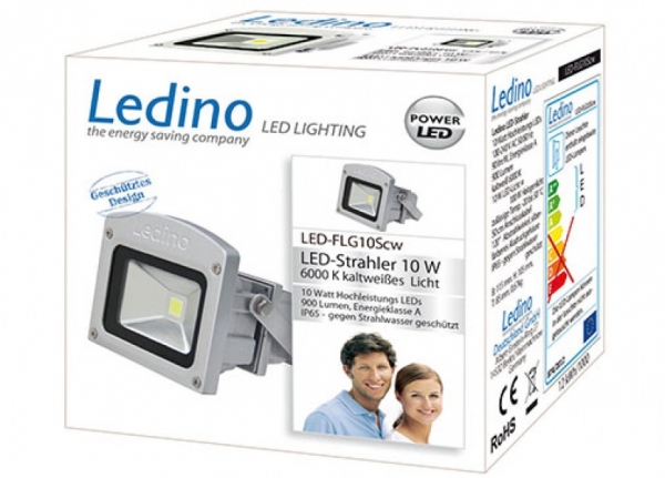 Ledino LED-Flutlichtstrahler 10W, 6000K, IP65, silber, LED-FLG10Scw